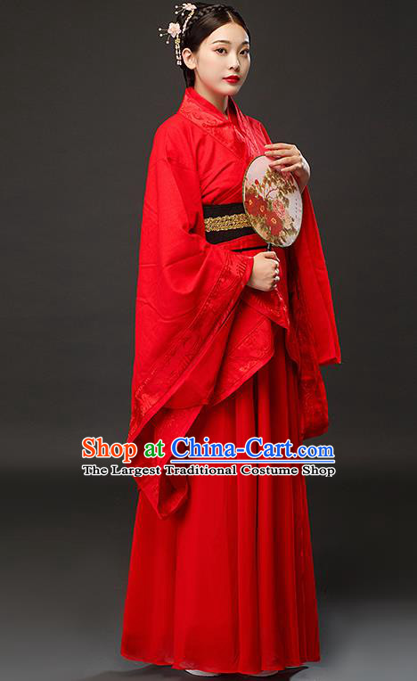 Chinese Traditional Han Dynasty Court Princess Red Dress Ancient Patrician Lady Costumes for Women
