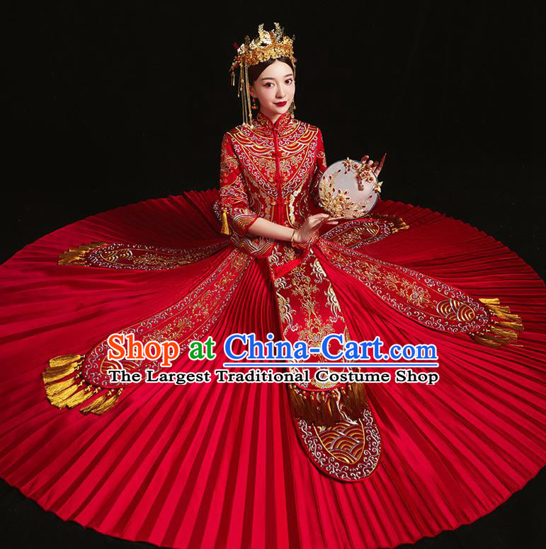 Chinese Ancient Bride Embroidered Red Xiu He Suit Wedding Costumes Blouse and Dress Traditional Bottom Drawer for Women