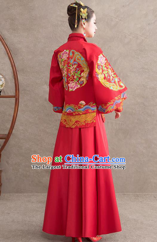 Chinese Ancient Bride Embroidered Phoenix Peony Red Dress Traditional Xiu He Suit Wedding Costumes for Women