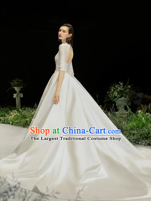 Custom Top Grade White Lace Wedding Dress Bride Satin Full Dress for Women