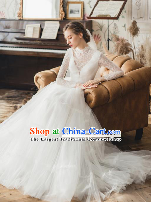 Custom Top Grade White Veil Wedding Dress Bride Lace Full Dress for Women