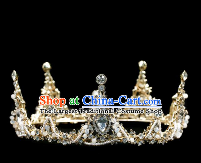 Handmade Wedding Crystal Round Royal Crown Princess Bride Hair Accessories for Women