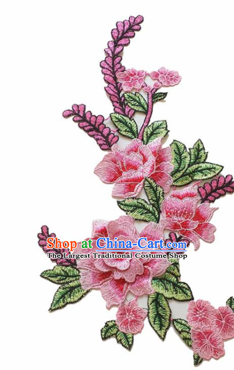 Chinese Traditional Embroidery Pink Peony Applique Embroidered Patches Embroidering Cloth Accessories