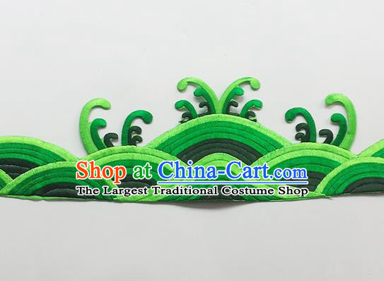 Chinese Traditional Embroidery Waves Green Applique Embroidered Patches Embroidering Cloth Accessories