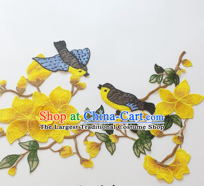 Chinese Traditional Embroidery Birds Yellow Mangnolia Applique Embroidered Patches Embroidering Cloth Accessories