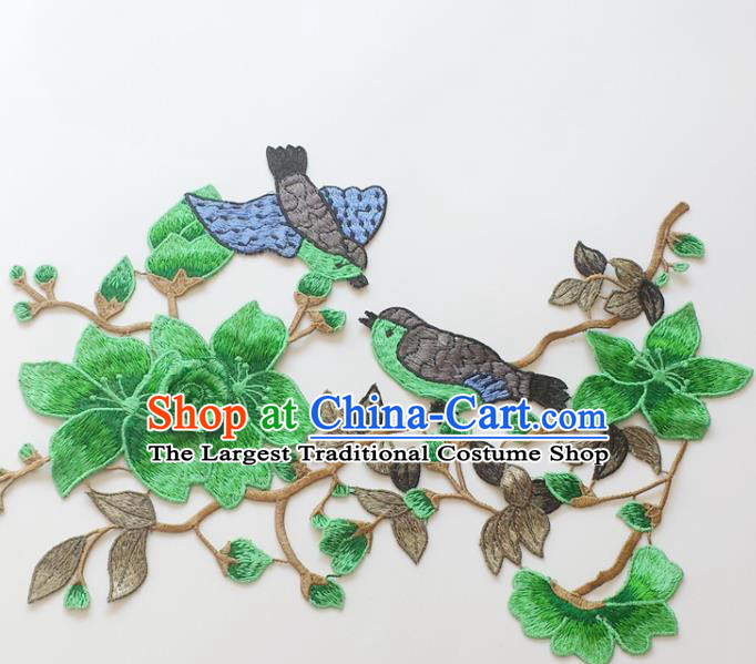 Chinese Traditional Embroidery Birds Green Mangnolia Applique Embroidered Patches Embroidering Cloth Accessories