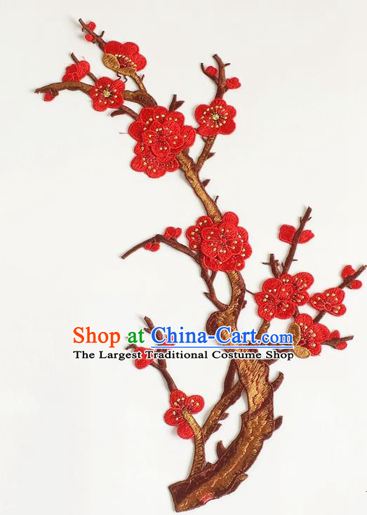 Chinese Traditional Embroidery Red Plum Branch Applique Embroidered Patches Embroidering Cloth Accessories