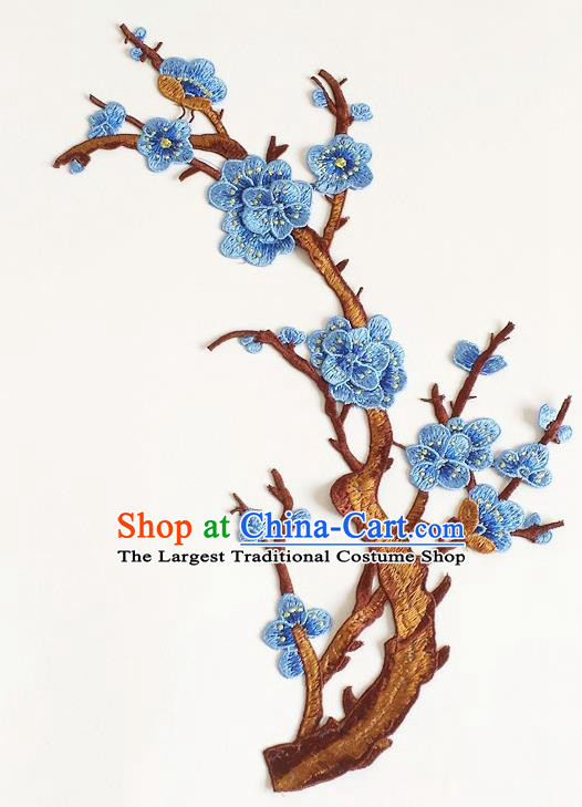 Chinese Traditional Embroidery Blue Plum Branch Applique Embroidered Patches Embroidering Cloth Accessories