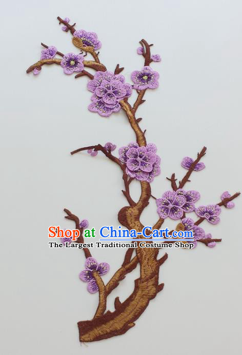 Chinese Traditional Embroidery Purple Plum Branch Applique Embroidered Patches Embroidering Cloth Accessories