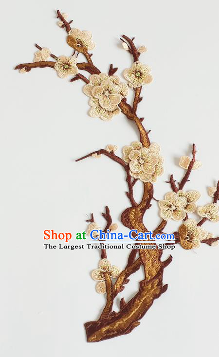 Chinese Traditional Embroidery Light Khaki Plum Branch Applique Embroidered Patches Embroidering Cloth Accessories