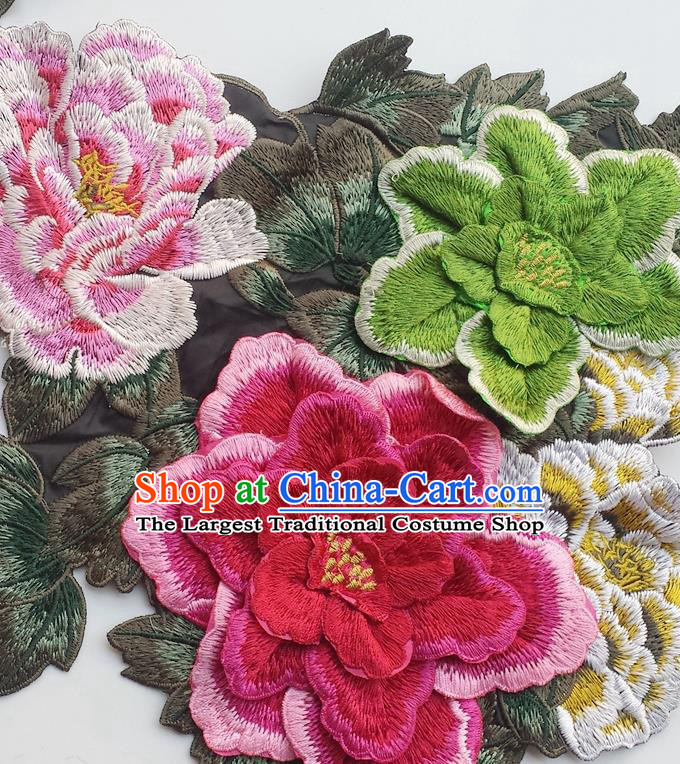 Chinese Traditional Embroidery Peony Flowers Applique Embroidered Patches Embroidering Cloth Accessories
