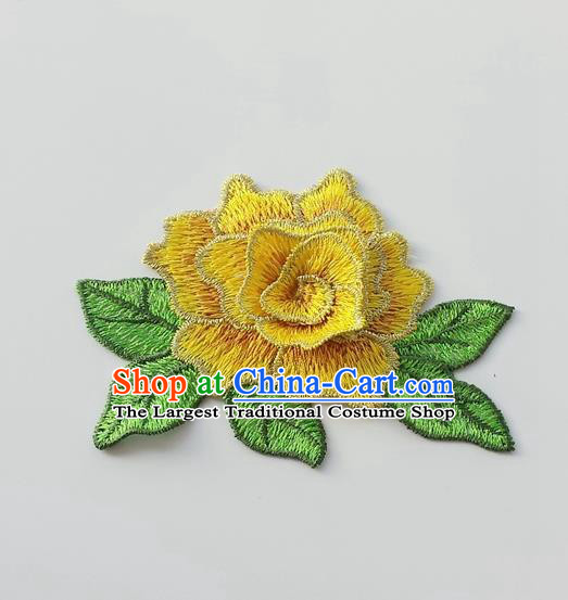 Chinese Traditional Yellow Embroidery Peony Applique Embroidered Patches Embroidering Cloth Accessories