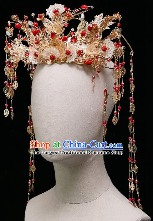 Chinese Ancient Bride Flowers Phoenix Coronet Hairpins Traditional Wedding Xiu He Hair Accessories Complete Set for Women