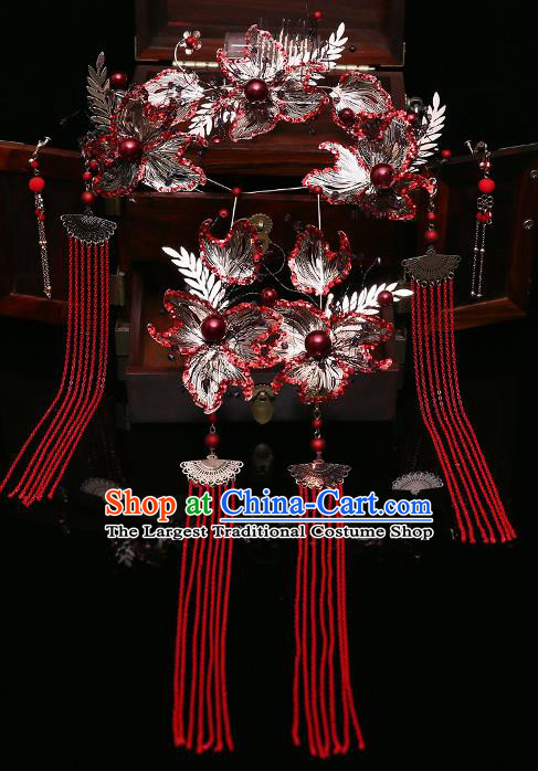 Chinese Ancient Bride Hair Comb Tassel Hairpins Traditional Wedding Xiu He Hair Accessories Complete Set for Women
