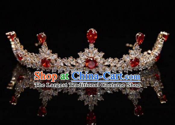 Handmade Wedding Red Crystal Zircon Royal Crown Princess Bride Hair Accessories for Women