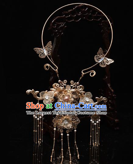 Chinese Ancient Bride Golden Necklace Traditional Wedding Xiu He Necklet Accessories for Women