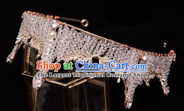 Handmade Wedding Baroque Crystal Beads Royal Crown Princess Bride Hair Accessories for Women