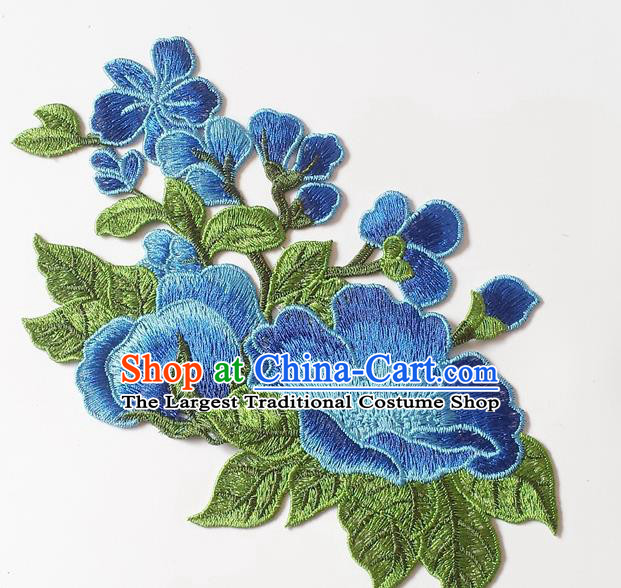 Chinese Traditional Embroidery Royalblue Plum Flowers Applique Embroidered Patches Embroidering Cloth Accessories