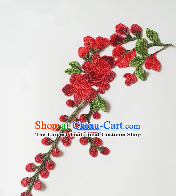 Chinese Traditional Embroidery Plum Flowers Red Applique Embroidered Patches Embroidering Cloth Accessories
