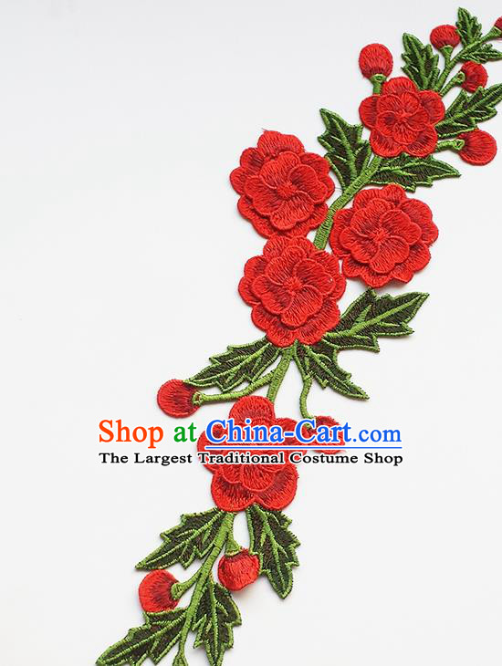 Chinese Traditional Embroidery Red Flowers Applique Embroidered Patches Embroidering Cloth Accessories