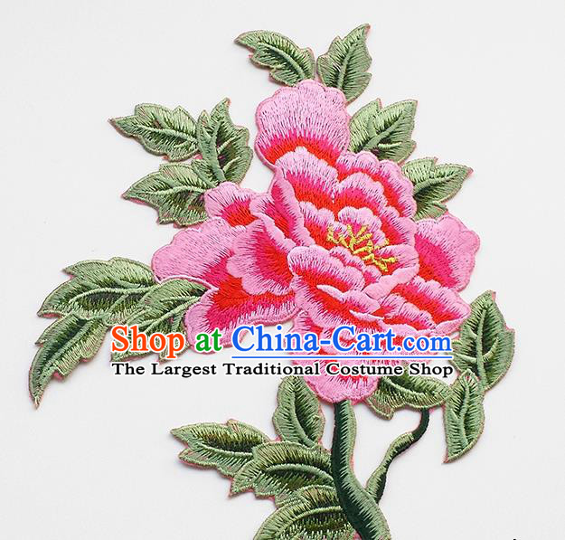 Chinese Traditional Embroidery Pink Rich Peony Applique Embroidered Patches Embroidering Cloth Accessories