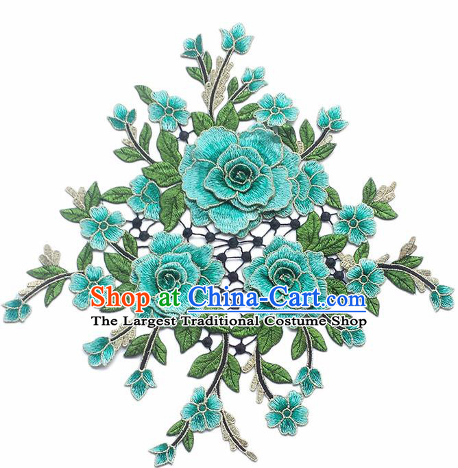 Chinese Traditional Embroidery Watermelon Blue Peony Flowers Patches Embroidered Applique Embroidering Cloth Accessories