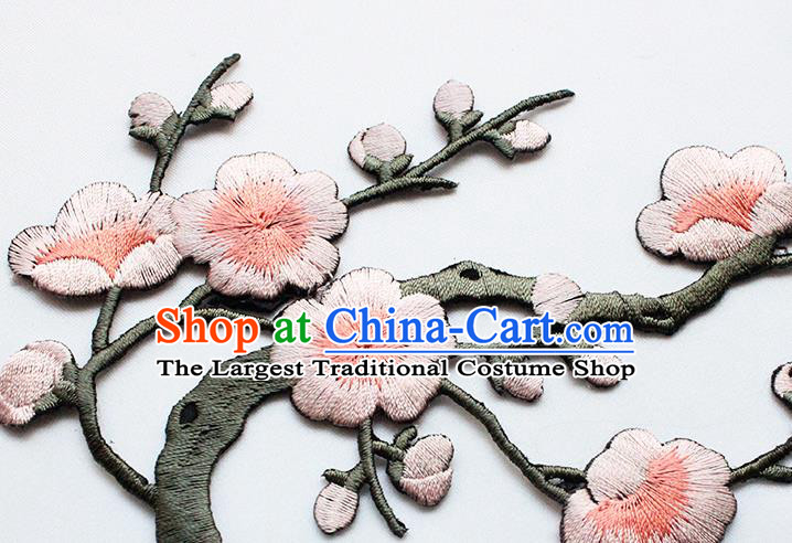 Traditional Chinese National Embroidery Pink Plum Flowers Applique Embroidered Patches Embroidering Cloth Accessories