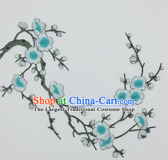 Traditional Chinese National Embroidery Blue Plum Flowers Applique Embroidered Patches Embroidering Cloth Accessories