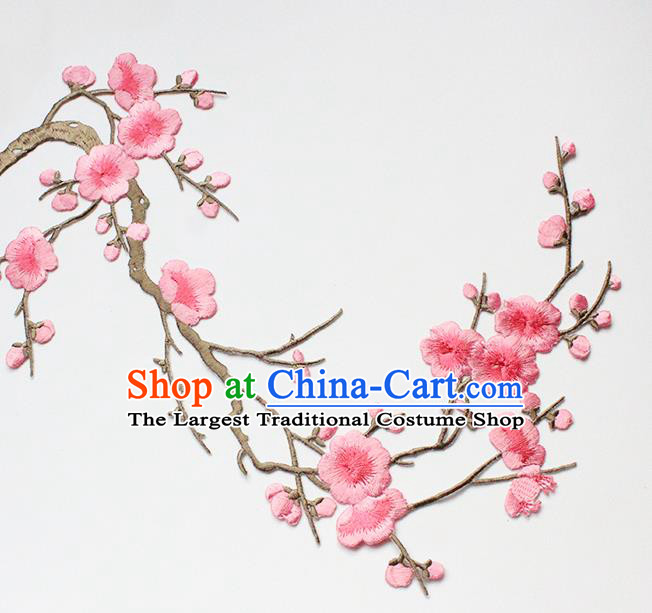 Traditional Chinese National Embroidery Light Pink Plum Flowers Applique Embroidered Patches Embroidering Cloth Accessories