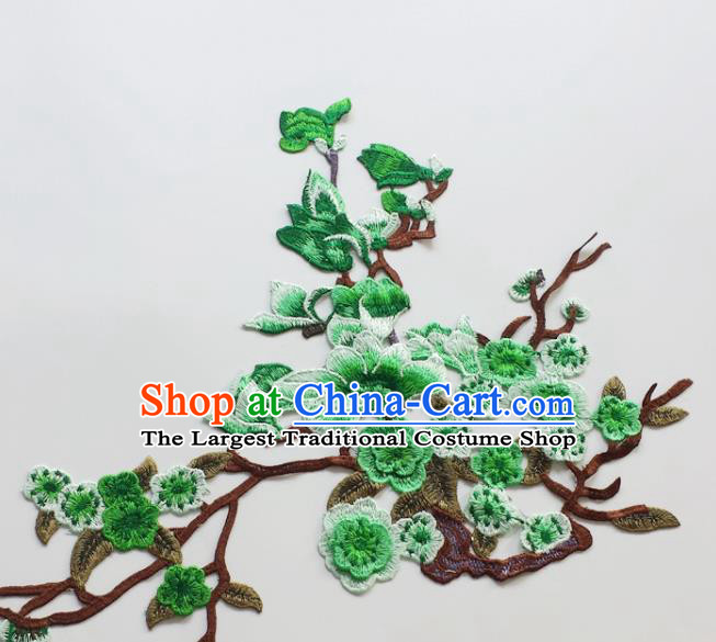 Traditional Chinese National Embroidery Green Plum Mangnolia Applique Embroidered Patches Embroidering Cloth Accessories
