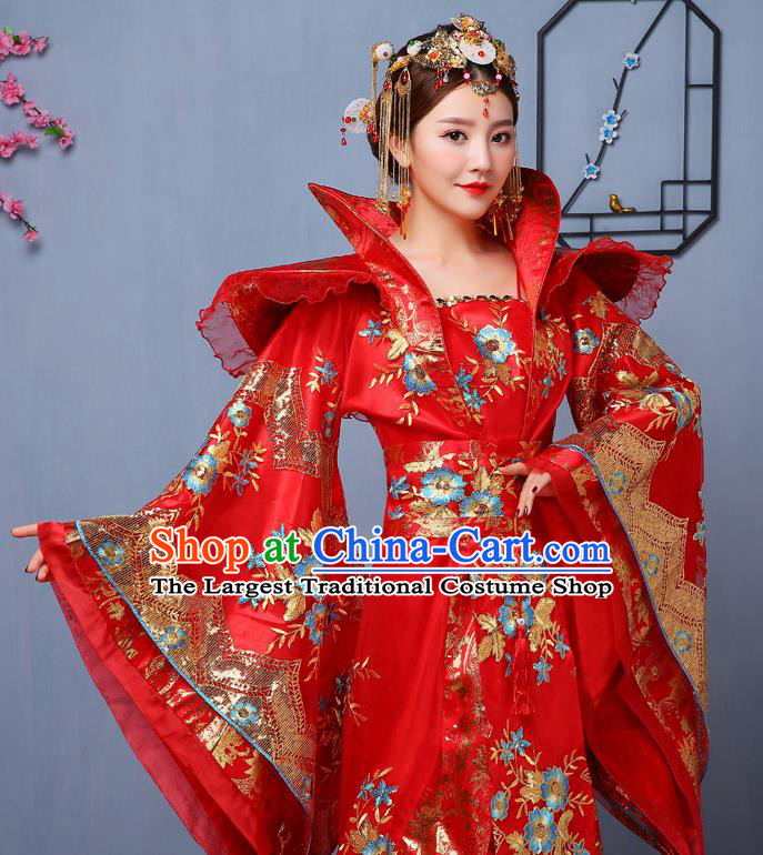 Chinese Ancient Tang Dynasty Imperial Consort Red Dress Traditional Hanfu Goddess Classical Dance Costumes for Women