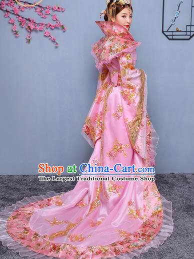 Chinese Ancient Tang Dynasty Imperial Consort Pink Dress Traditional Hanfu Goddess Classical Dance Costumes for Women