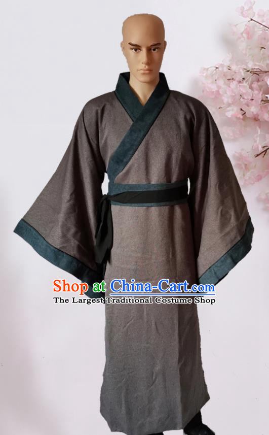 Chinese Ancient Han Dynasty Civilian Deep Brown Hanfu Clothing Traditional Ancient Poor Scholar Costumes for Men