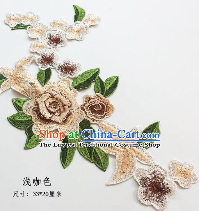 Traditional Chinese National Embroidery Stereo Light Brown Flowers Applique Embroidered Patches Embroidering Cloth Accessories