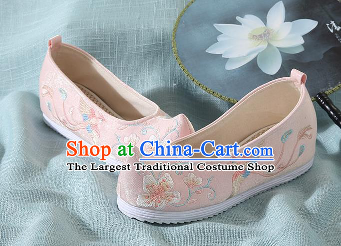 Chinese Handmade Embroidered Flower Bird Pink Cloth Shoes Traditional Hanfu Shoes National Shoes for Women