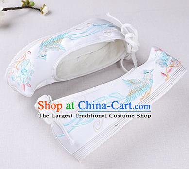 Chinese Handmade Opera Embroidered Phoenix Flower White Shoes Traditional Hanfu Shoes National Shoes for Women