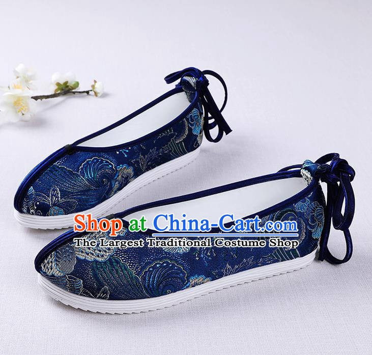 Chinese Handmade Opera Embroidered Royalblue Brocade Shoes Traditional Hanfu Shoes National Shoes for Women
