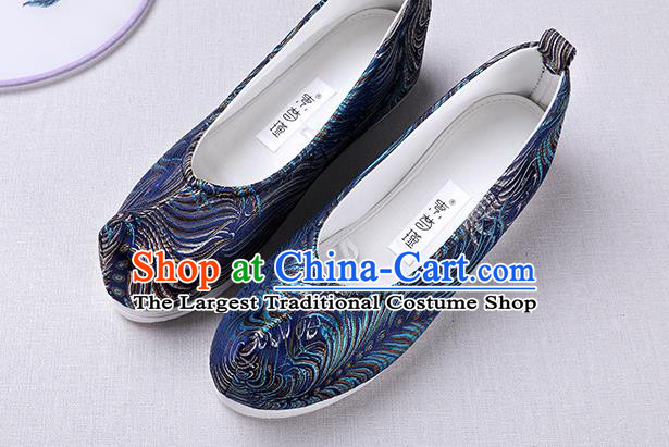 Chinese Handmade Opera Embroidered Royalblue Brocade Bow Shoes Traditional Hanfu Shoes National Shoes for Women