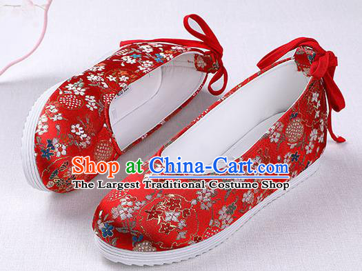 Chinese Handmade Opera Red Brocade Shoes Traditional Hanfu Shoes National Shoes for Women