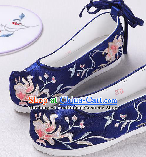 Chinese Handmade Embroidered Royalblue Opera Shoes Traditional Hanfu Shoes National Shoes for Women