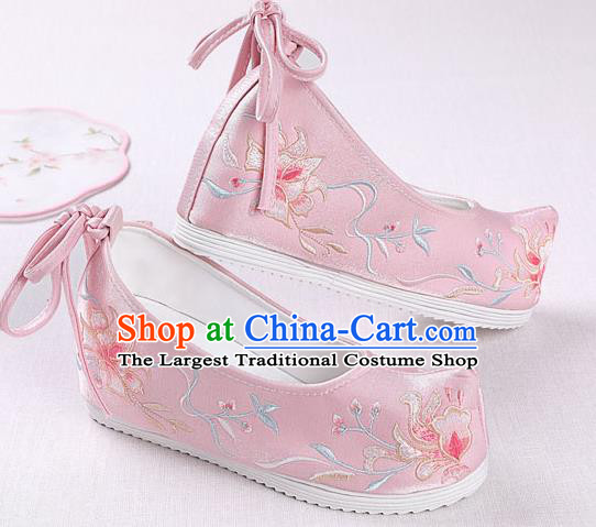 Chinese Handmade Embroidered Pink Opera Shoes Traditional Hanfu Shoes National Shoes for Women