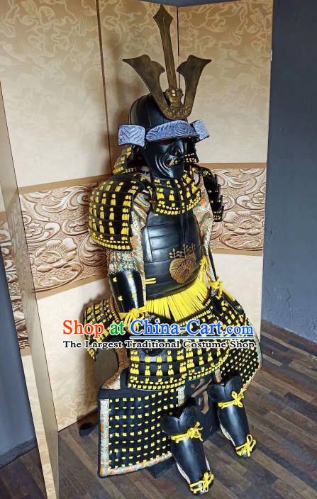 Japanese Handmade Traditional Samurai Black Body Armor and Helmet Ancient Warrior Costumes for Men