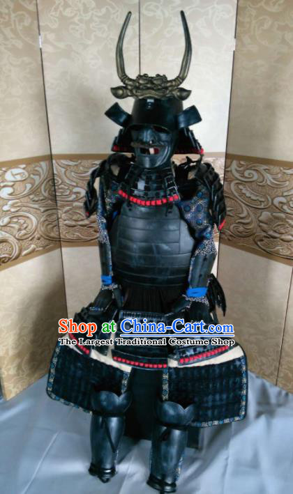 Japanese Handmade Traditional Samurai General Black Body Armor and Helmet Ancient Warrior Replica Costumes for Men