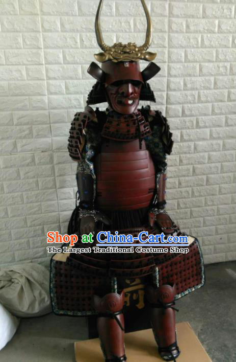Japanese Handmade Traditional General Red Body Armor and Helmet Ancient Samurai Warrior Replica Costumes for Men