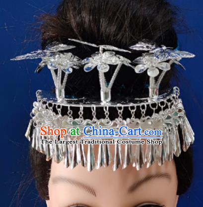Chinese Traditional Handmade Miao Nationality Tassel Hair Crown Hairpins Ethnic Wedding Hair Accessories for Women