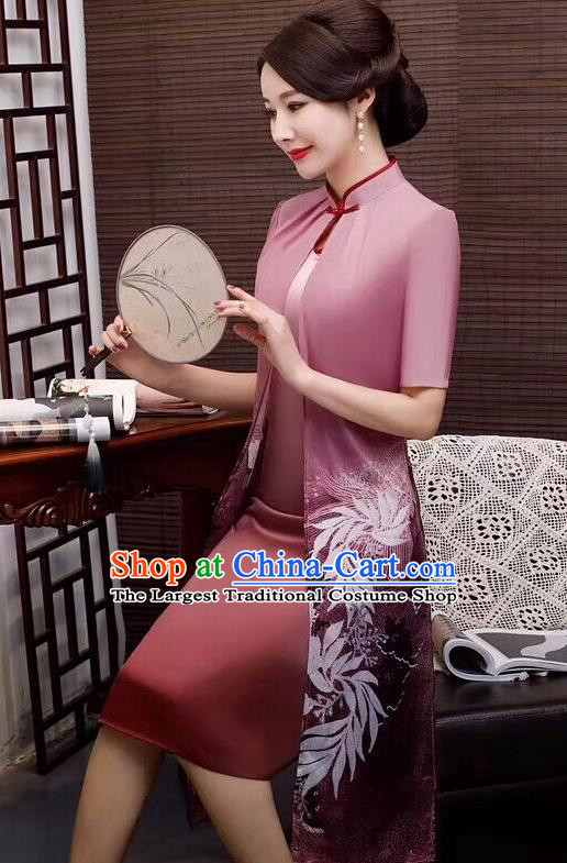 Chinese Traditional Qipao Dress Bride Mother Deep Pink Cheongsam National Costumes for Women