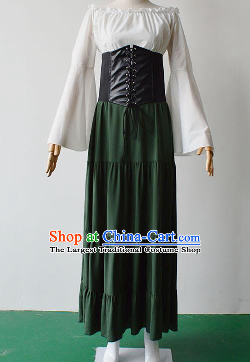 Traditional Europe Middle Ages Renaissance Green Dress Halloween Cosplay Stage Performance Costume for Women