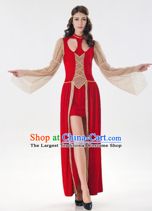 Traditional Europe Middle Ages Princess Red Dress Halloween Cosplay Pirates Stage Performance Costume for Women