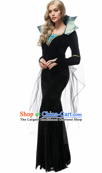 Traditional Europe Middle Ages Queen Black Dress Halloween Cosplay Stage Performance Costume for Women