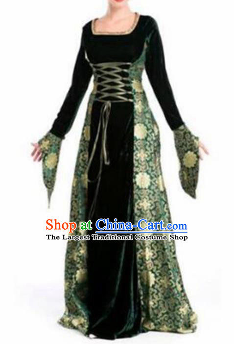 Traditional Europe Middle Ages Queen Green Dress Halloween Cosplay Stage Performance Costume for Women